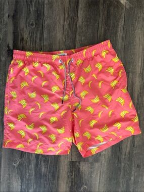 Maamgic Men's Swim Trunks Large Yellow Banana Print Quick Dry Drawstring